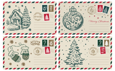 Postcard, Christmas mail, hand drawn illustration.	