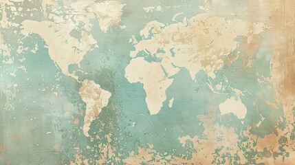 Vintage world map with crinkled texture and hand-drawn details evoking exploration