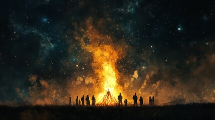 Fototapeta premium Mesmerizing Bonfire Illuminating the Starry Night Sky