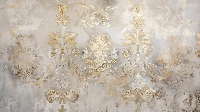 Fototapeta Baroque wallpaper featuring classical architectural designs in muted tones with gold details refined