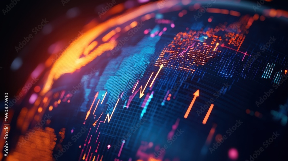 Aufkleber glowing digital globe with financial data visualization