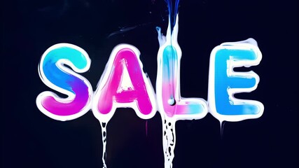 Colorful text art featuring the letters "SALE" with vibrant splashes of paint on a dark background creating a lively and energetic atmosphere