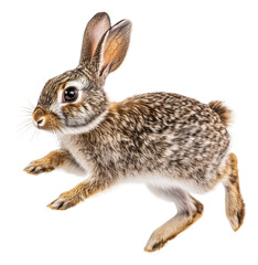 Fototapeta premium Brown rabbit hopping on a white background, cut out - stock png.