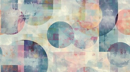 Fototapeta premium Cubist wallpaper with a complex arrangement of pastel shapes distressed texture