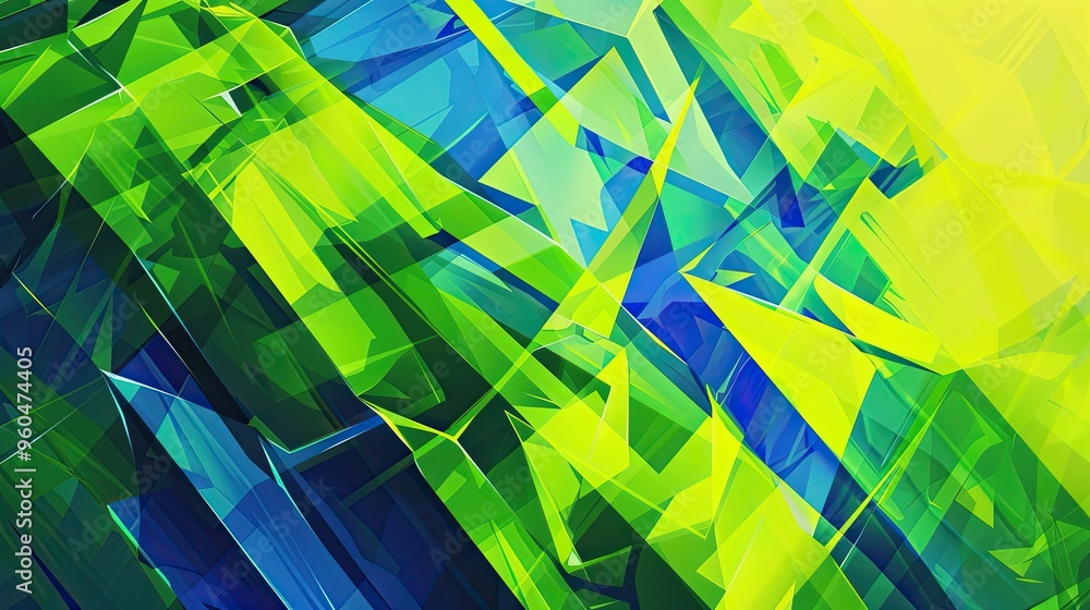 Wall mural Vibrant Cubist backdrop featuring neon hues like lime green and electric blue glossy finish