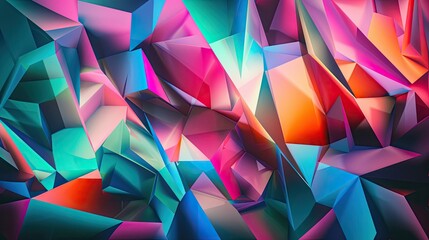 Obraz premium Bold neon polygons in pink blue and green form this vibrant Cubist backdrop textured