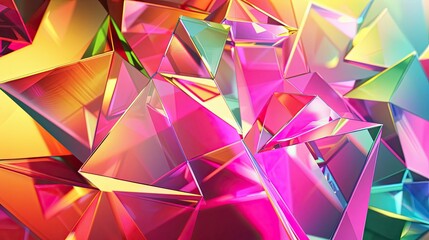 Obraz premium Glossy Cubist wallpaper with neon shapes in hot pink electric blue and lime green