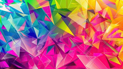 Fototapeta premium Sharp neon polygons in pink blue and lime create this glossy Cubist wallpaper