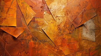 Cubist backdrop with jagged lines and fragmented shapes in warm earthy colors like terracotta
