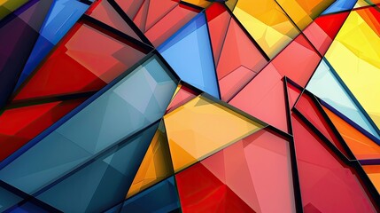 Fototapeta premium Reflective Cubist backdrop with primary colored irregular polygons and intersecting lines