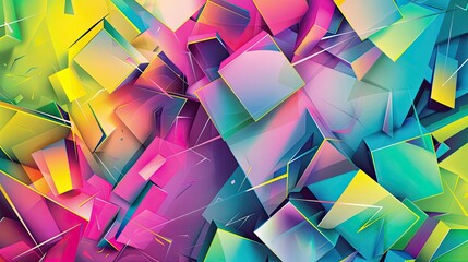 Cubist background with angular neon shapes in fuchsia teal and lime featuring a glossy finish