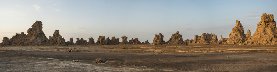 Panoramic of desert landscape in Djibouti, Lake Abbe Area
