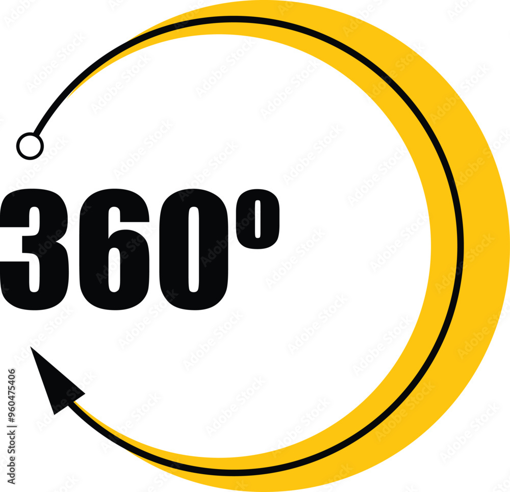 Poster yellow arrow is moving around a circle to complete a 360 degrees movement