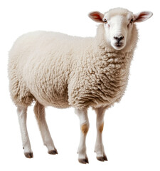 Obraz premium Close-up of a fluffy white sheep in natural pose, cut out - stock png.