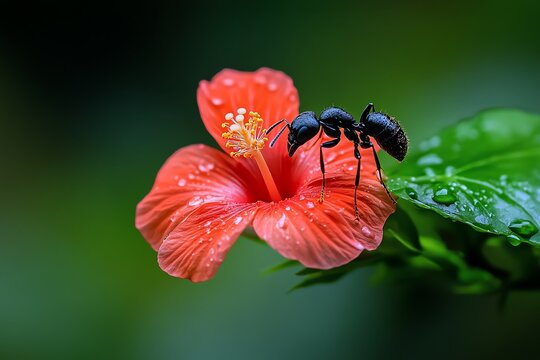 Ants on hibiscus, protective partnerships, mutual benefit demonstrate the symbiotic relationships in nature