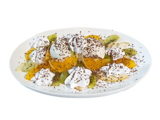 Exquisite Fruit Dessert with Whipped Cream and Chocolate Shavings