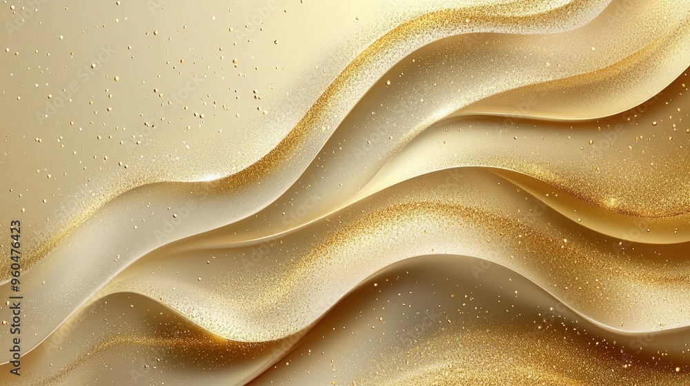 Poster soft golden waves gently flow across the surface, interspersed with delicate shimmers and sparkling 