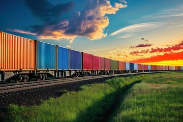 Fototapeta premium A train with many different colored containers on it