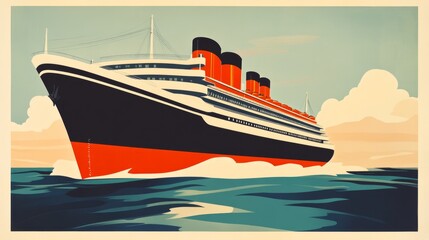 Vintage Travel Poster: 1930s Ocean Cruise, Bold Typography & Elegant Illustrations