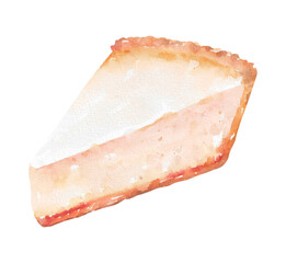 Watercolor piece of cheesecake isolated on white background
