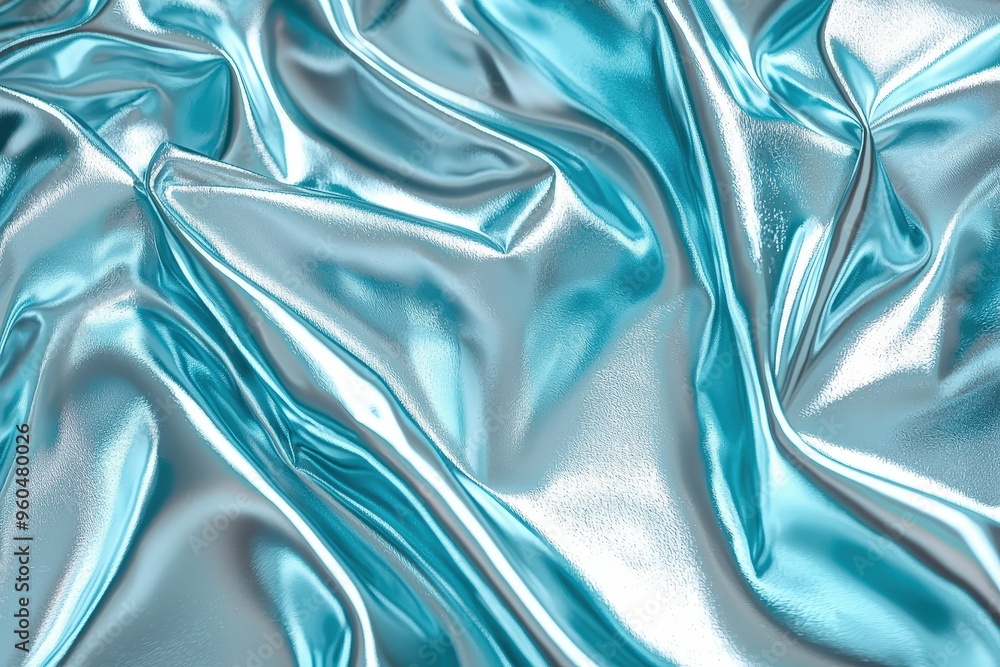 Poster a luxurious, draped light blue satin fabric showcases its luminous quality as it gracefully reflects