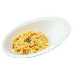Vibrant Couscous Salad with Fresh Vegetables in Elegant White Dish