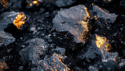 Close-up of Black Rocks with Golden Glints