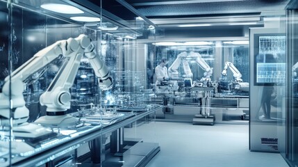 Obraz premium Futuristic Robotic Manufacturing Facility