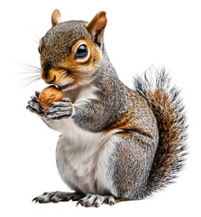 Squirrel eating a nut in a natural setting, cut out - stock png.