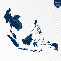 Transparent - High Detailed Blue Map of Southeast Asia. Vector eps10.	
