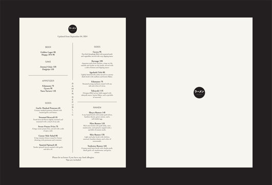 editable japanese restaurant menu a4 