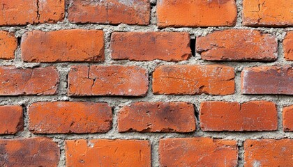 Obraz premium Close-up of Weathered Red Brick Wall with White Mortar