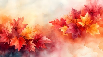 Colorful watercolor autumn leaves on a light background, with rich warm tones blending softly to create an artistic seasonal theme.