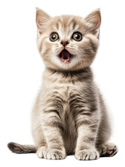 Obraz premium Curious gray kitten sitting and meowing playfully, cut out - stock png.