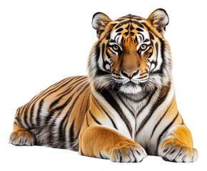 Fototapeta premium Tiger resting in its natural habitat, cut out - stock png.