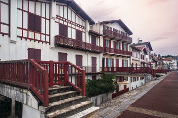 Typical architecture of houses in Saint-Jean-de-Luz in the Basque Country in France