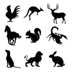 Animal silhouette set collection. Vector image