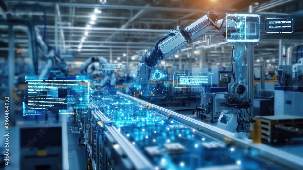 Aufkleber futuristic automated production line with advanced robotic technology