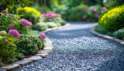 Stone Path Through a Garden with Pink Flowers