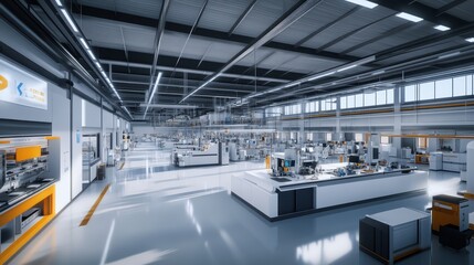 Fototapeta premium Modern Automated Factory Interior with Advanced Manufacturing Equipment