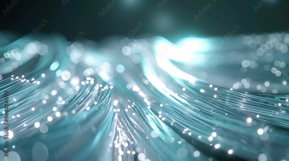 Poster abstract glowing waves with shimmering lines in a blue green gradient background