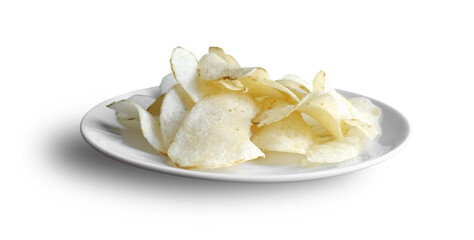 Crispy Golden Potato Chips on White Plate