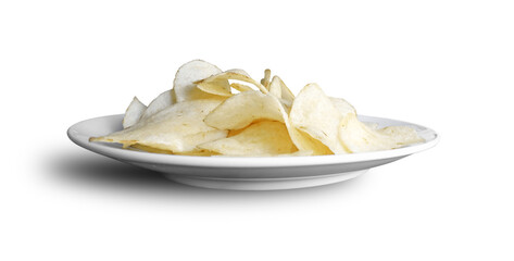 Crispy Golden Potato Chips on White Plate
