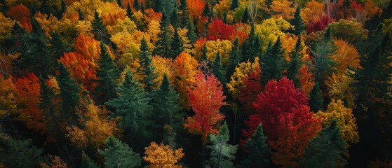Aerial Serenity: Captivating Autumn Foliage Blanketing Dense Forest