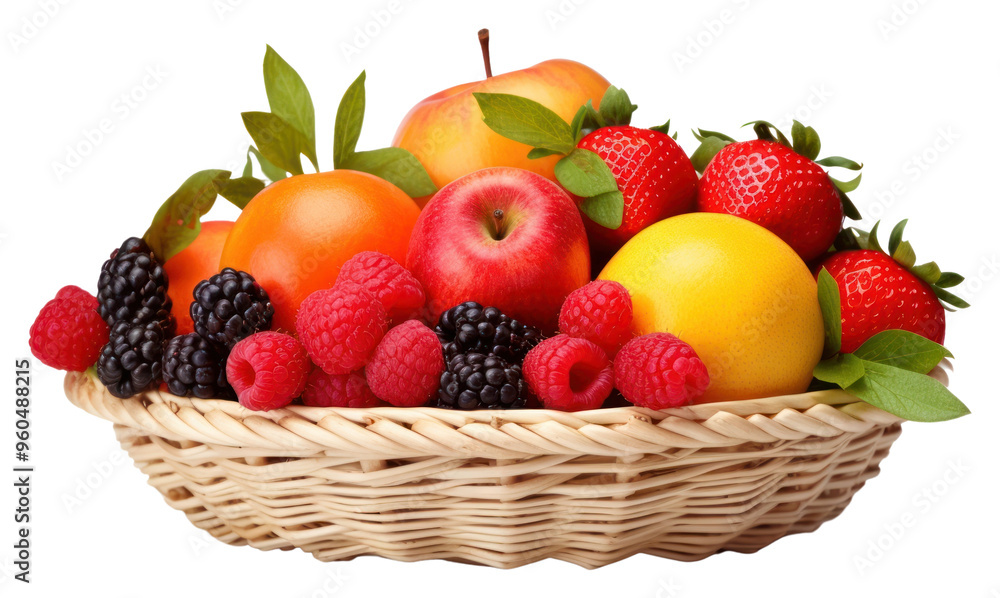 Canvas Prints PNG Fruit basket strawberry raspberry blueberry.