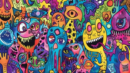 Colorful and Creative Hand-Drawn Doodle Wall