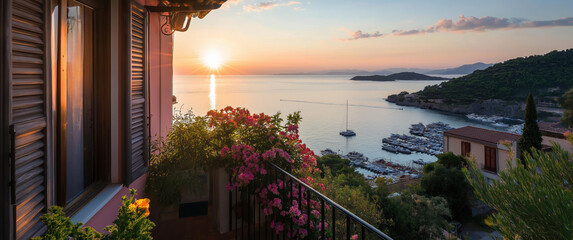 Balcony View of Sunset Over Mediterranean Bay