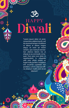 Happy Diwali Hindu festival background with india ornament concept