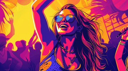 Party Girl, Neon Dreams, Digital Art