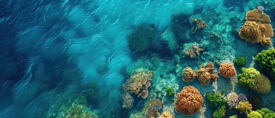 Obraz premium Serene Aerial View of Colorful Coral Reef in Pristine Clear Waters